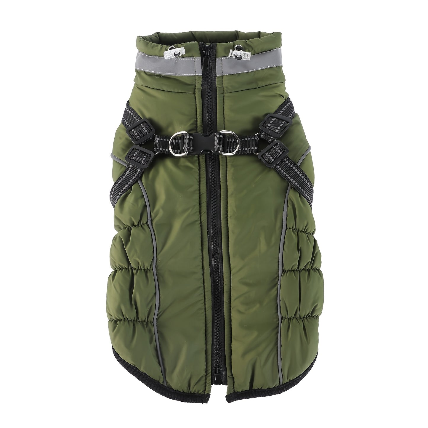 Winter Dog Coat With Leash Harness Reflective Padded Jacket