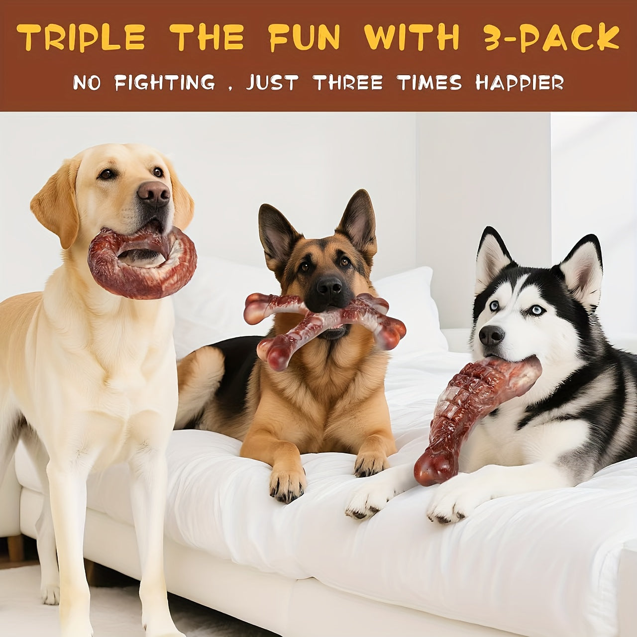3 Pack Durable Nylon Dog Chew Toys For Large Breeds Bone Shaped