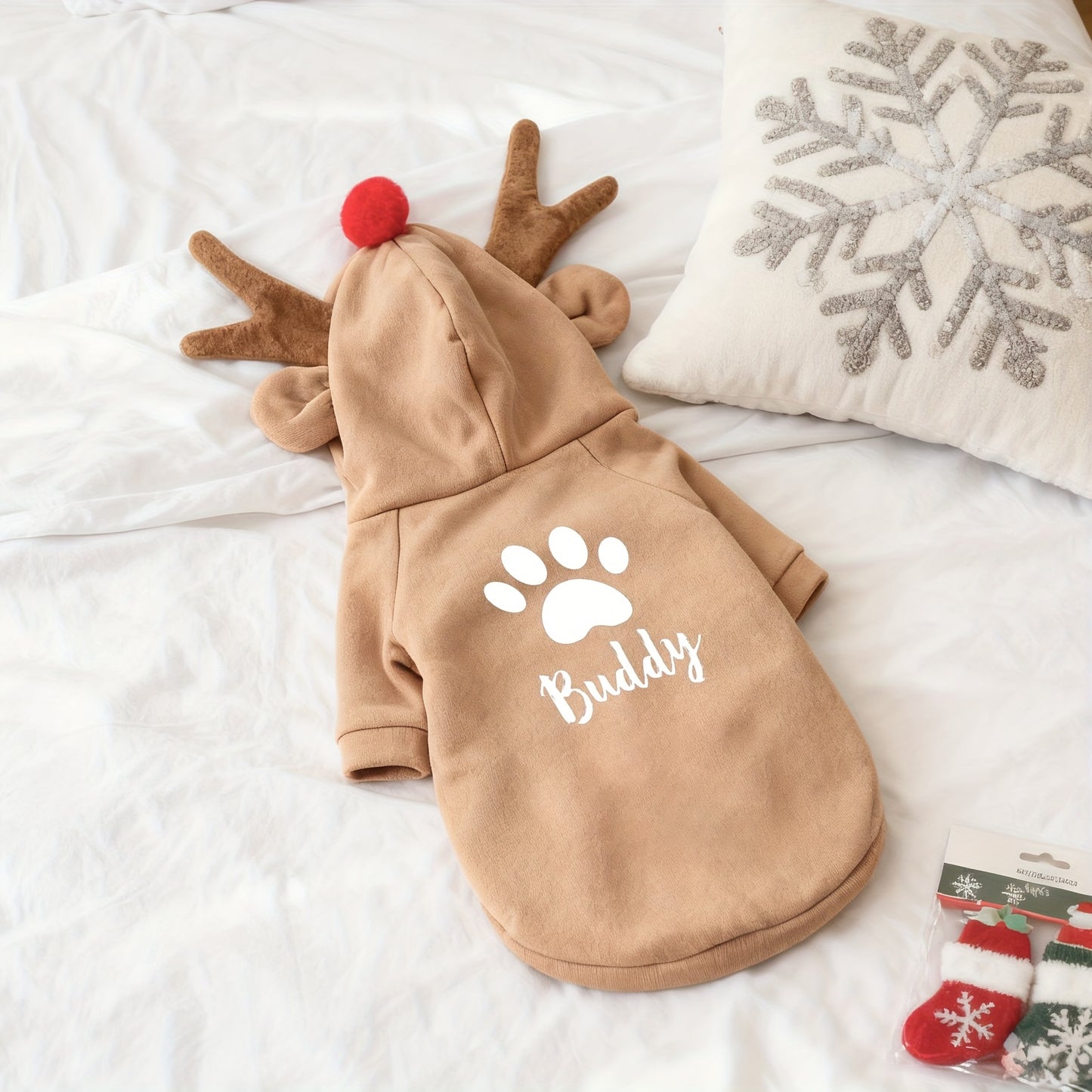 Christmas Dog Hoodie Reindeer Hat Design Pet Sweatshirt