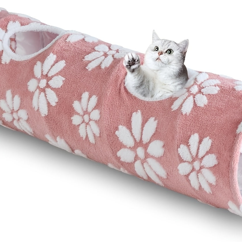 Collapsible Cat Tunnel With Play Balls And Flower Design For Indoor Cats