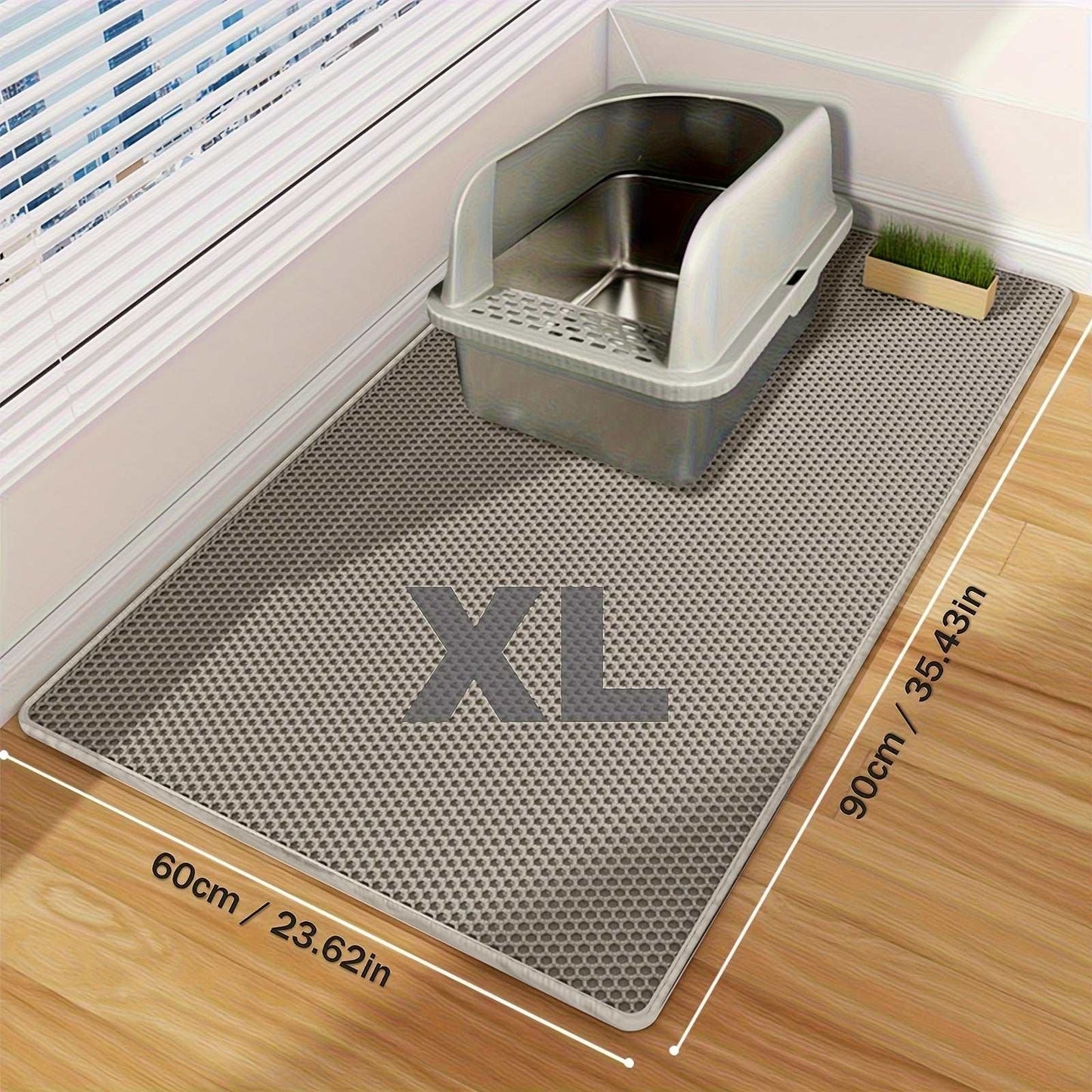 Extra-large Double-layer Litter Mat, Made of Splash-proof and Leak-proof EVA Material to Prevent Litter Scatter. Features Non-slip, Washable,, and Odor-resistant Properties for Easy Cleaning. Ideal for Litter Boxes, the Ultim