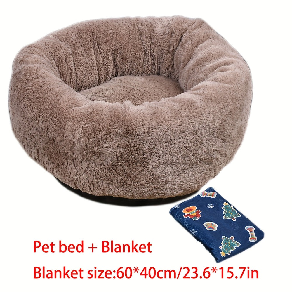 CANILE Plush Dog Cat Bed Round Nest Christmas Blanket