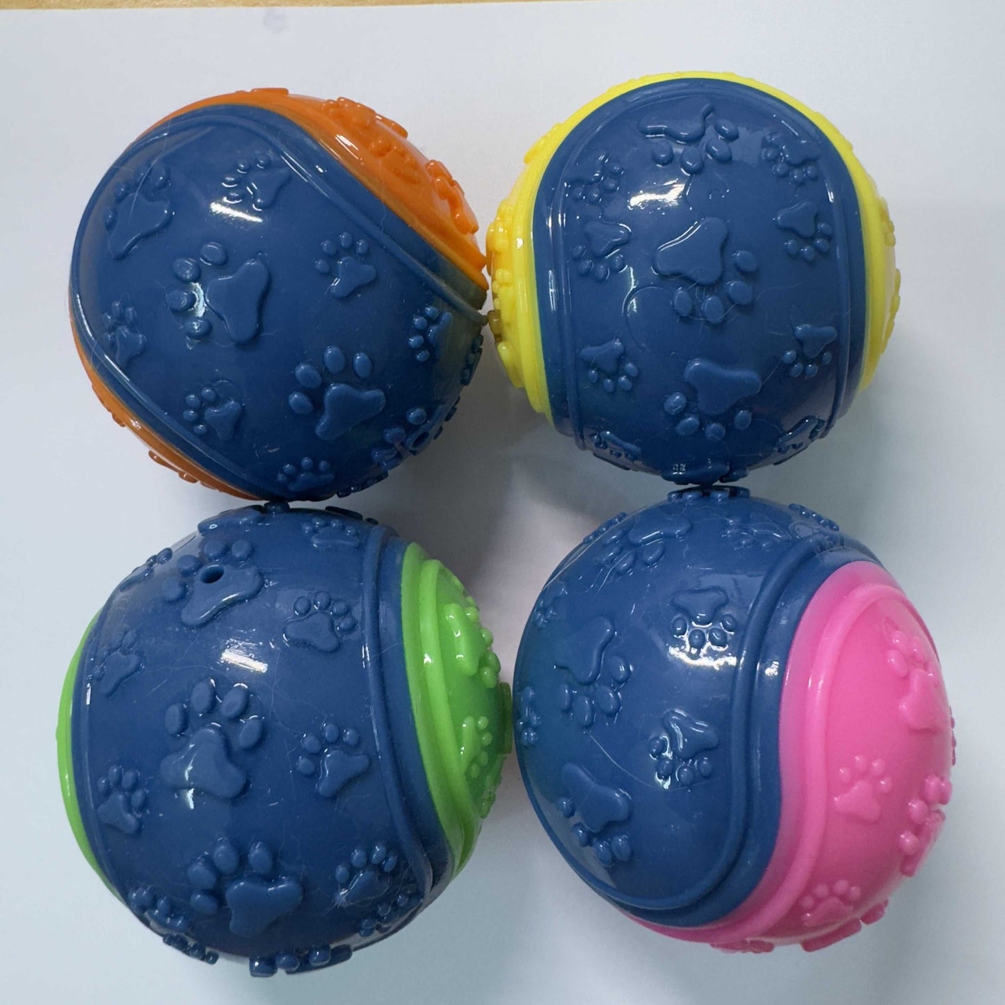 4pcs Squeaky Dog Balls | Heavy Duty Chew Proof Dental Cleaning Toys, Non-Toxic Rubber Puppy Chewers for Teething Puppies Aggressive Chewers, Bright Yellow, Green, Pink, Without Battery, Perfect Christmas