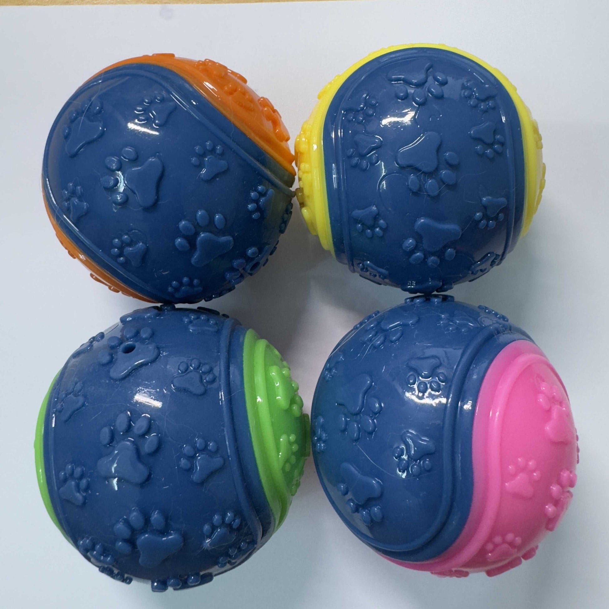 4pcs Squeaky Dog Balls | Heavy Duty Chew Proof Dental Cleaning Toys, Non-Toxic Rubber Puppy Chewers for Teething Puppies Aggressive Chewers, Bright Yellow, Green, Pink, Without Battery, Perfect Christmas