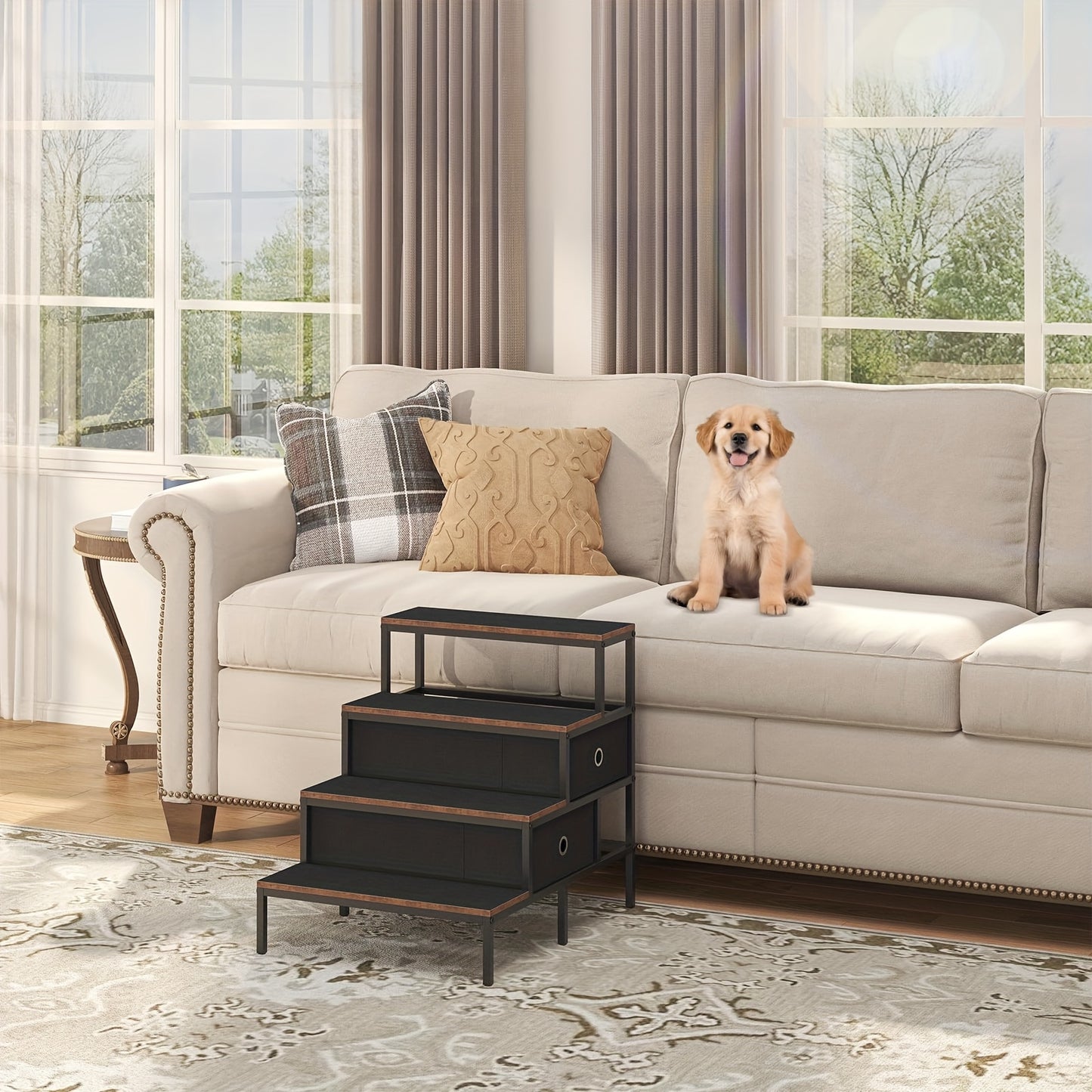 4-Step Pet Tree House With Stairs And Elevated Feeder