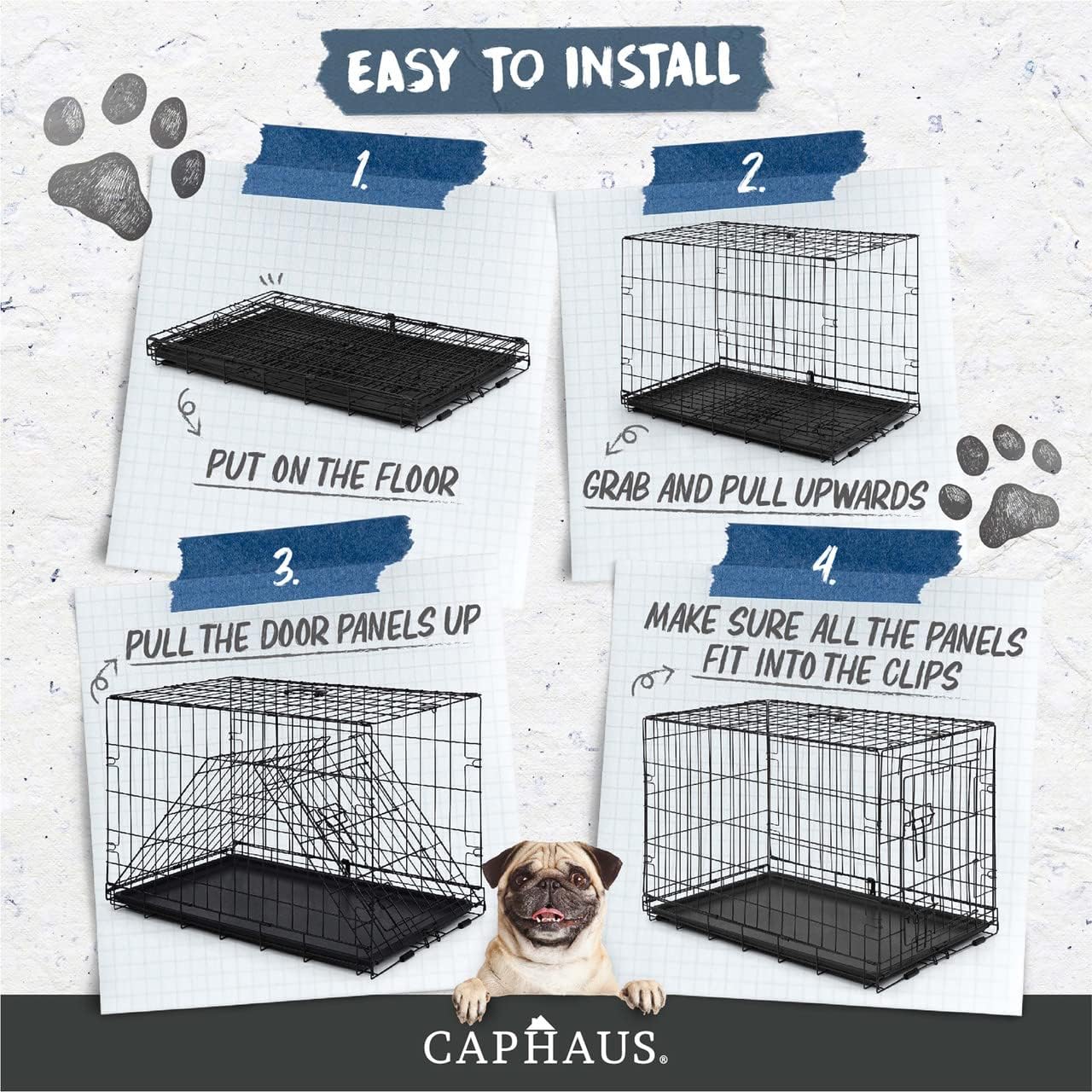 Caphaus Foldable Dog Crate with Leak-Proof Pan and Divider
