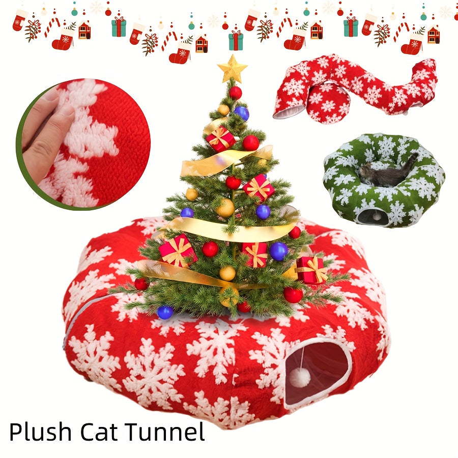 Playfu Christmas Cat Tunnel Bed Plush Donut For Cats