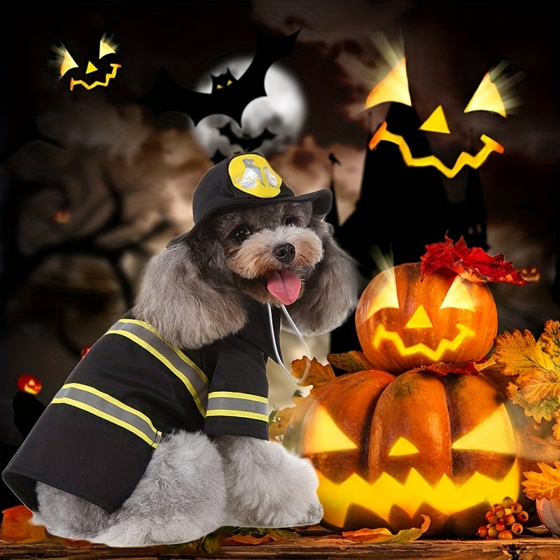 Funky Firefighter Dog Costume For Pets Halloween Fun