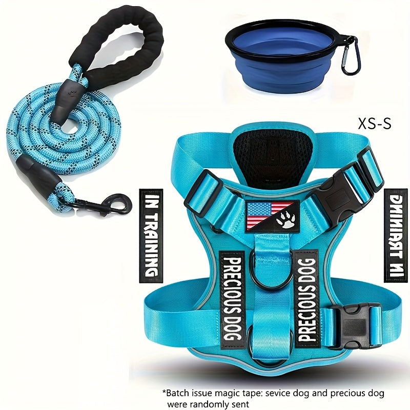 Reflective Service Dog Harness Set With Leash 5 Patches Kit