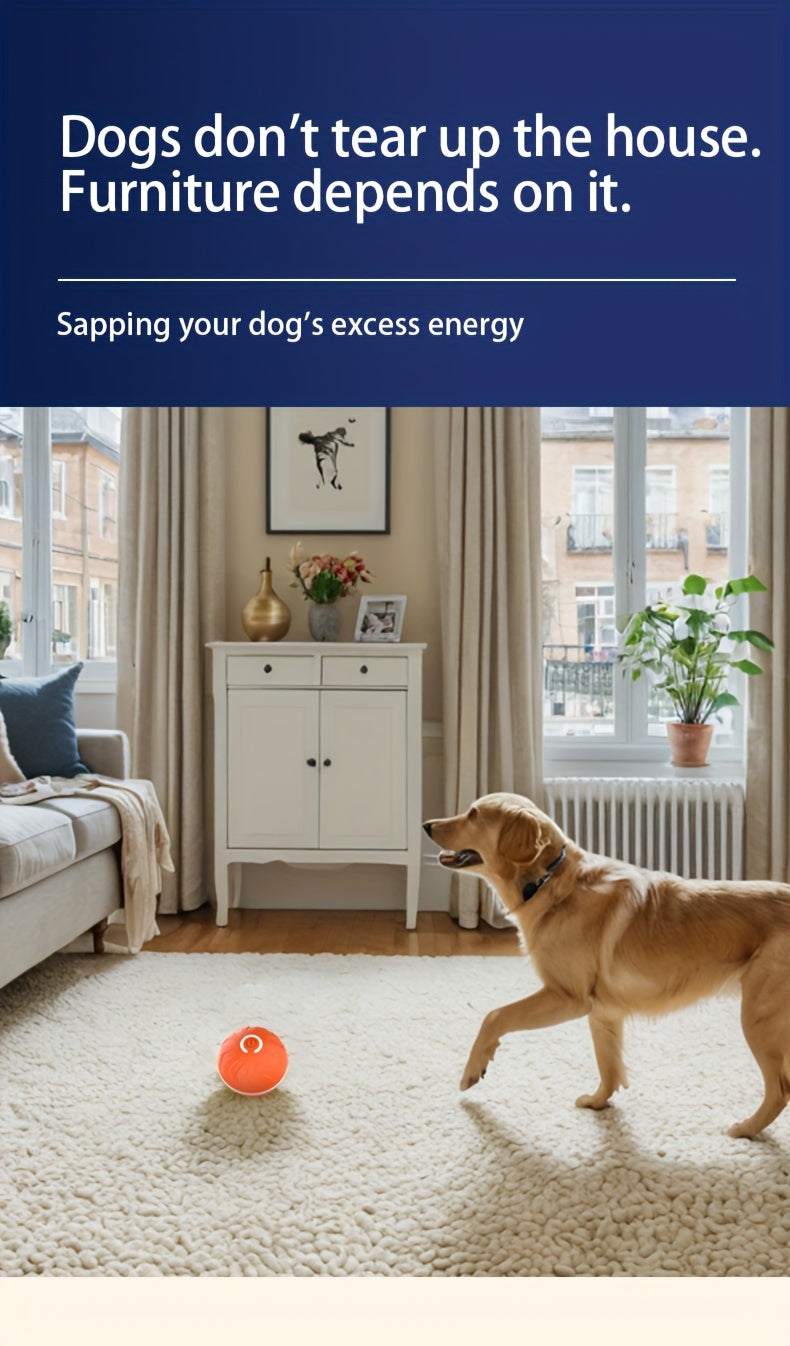 Smart Dog Teasing Ball, Interactive, Random Rolling & Jumping, Colorful Lights, Super Long 4-Hour Life, Includes Charging Cable & Manual, Multi-Surface Rolling & Jumping, Suitable for Tile Floors, Lawns, and Carpets