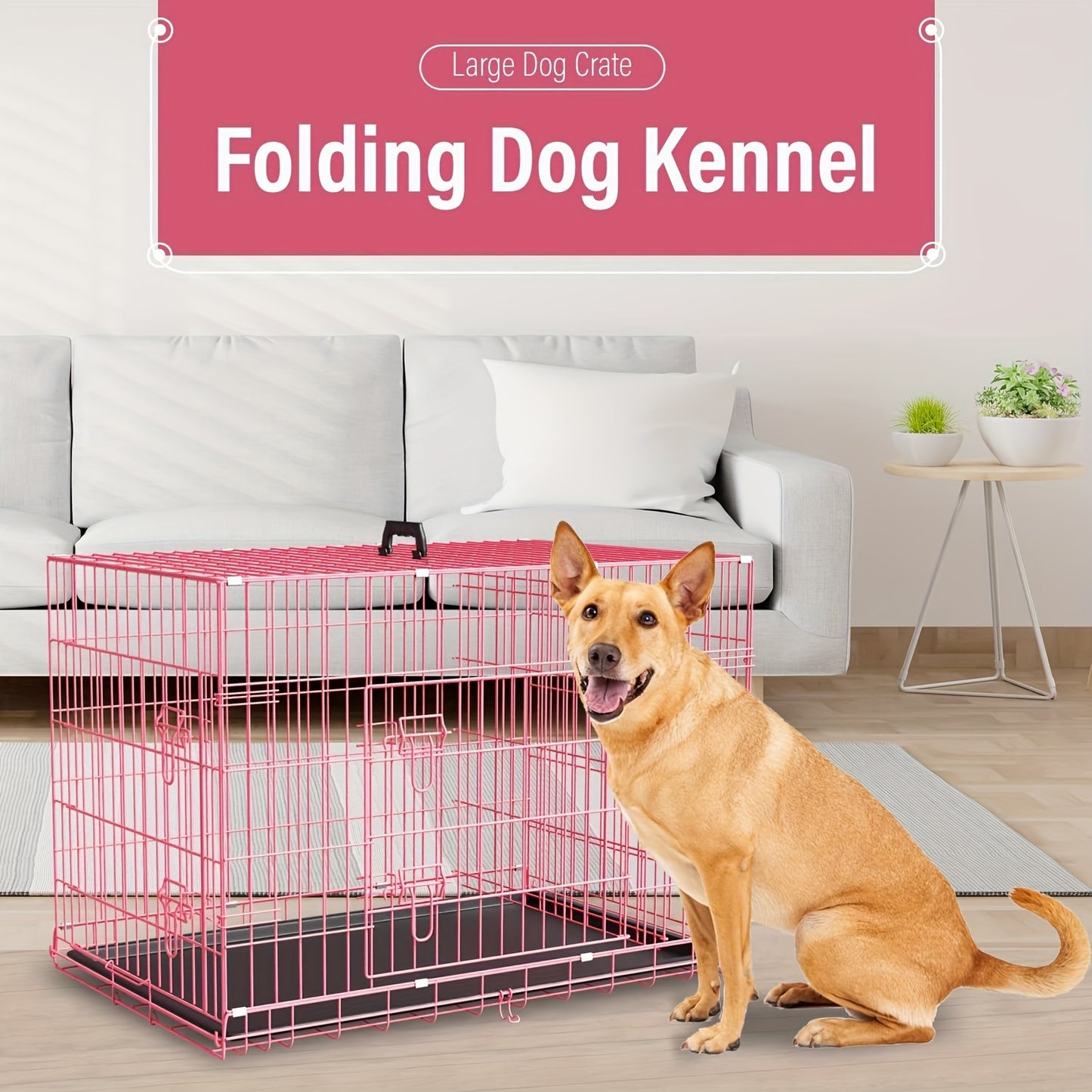 DOPINMIND Metal Dog Crate With Dividers And Tray