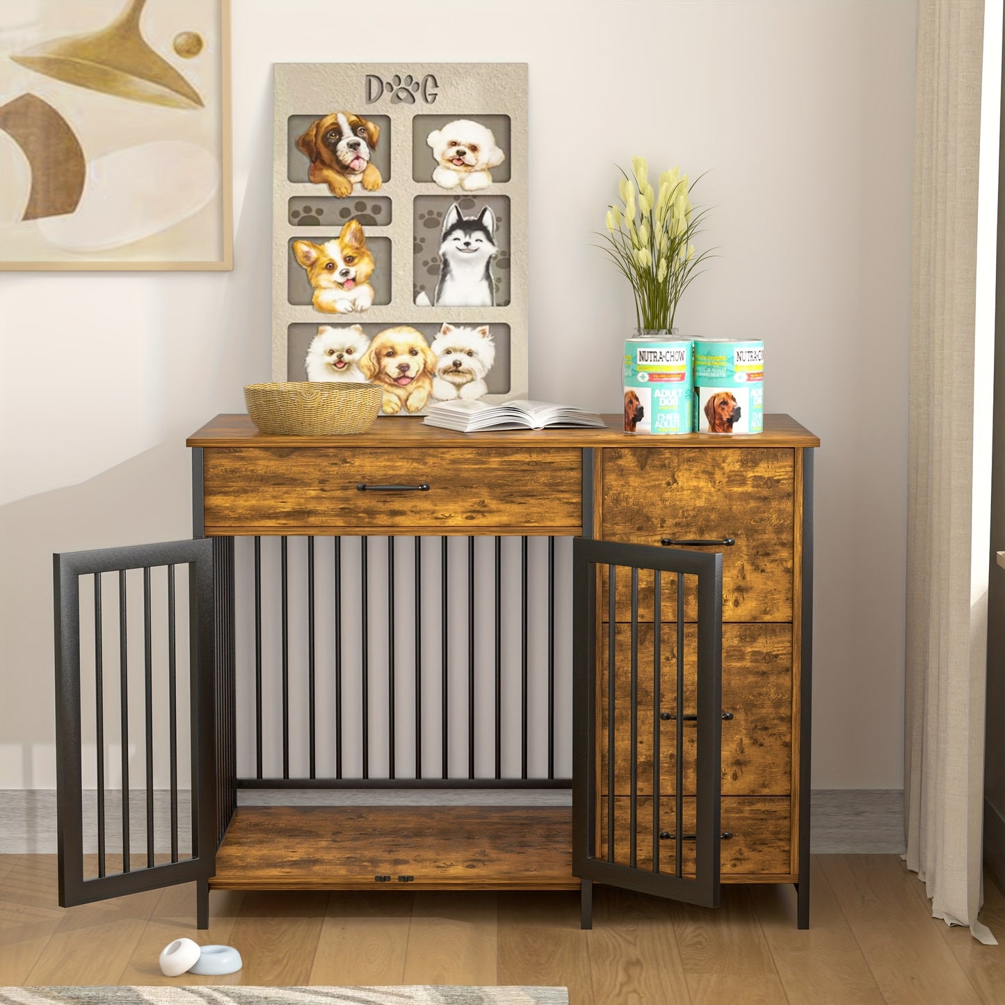 VECELO Dog Crate Furniture Indoor Kennel With Double Doors