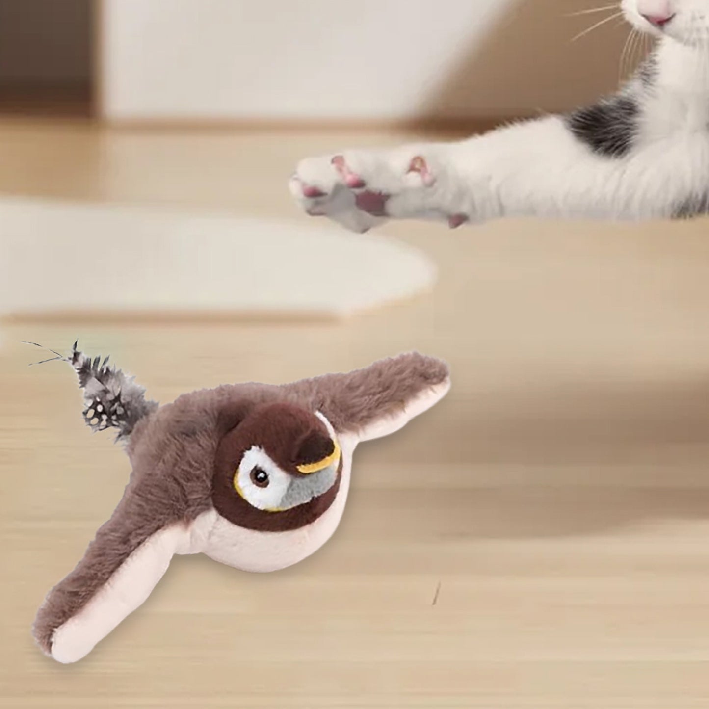 CUBIDUPI Rechargeable Interactive Cat Toy With Motion Chirping Plush Bird