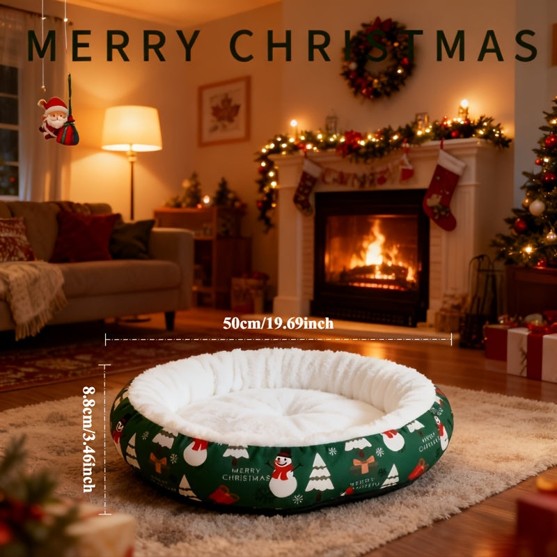 Christmas Round Pet Bed Mat Festive Snowflake Design for Small and Medium Pets