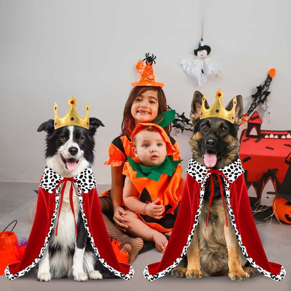 Adjustable King Cape And Crown Costume For Halloween Pets