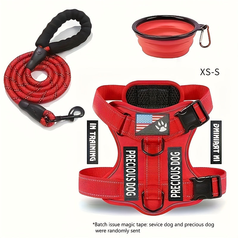 Reflective Service Dog Harness Set With Leash 5 Patches Kit