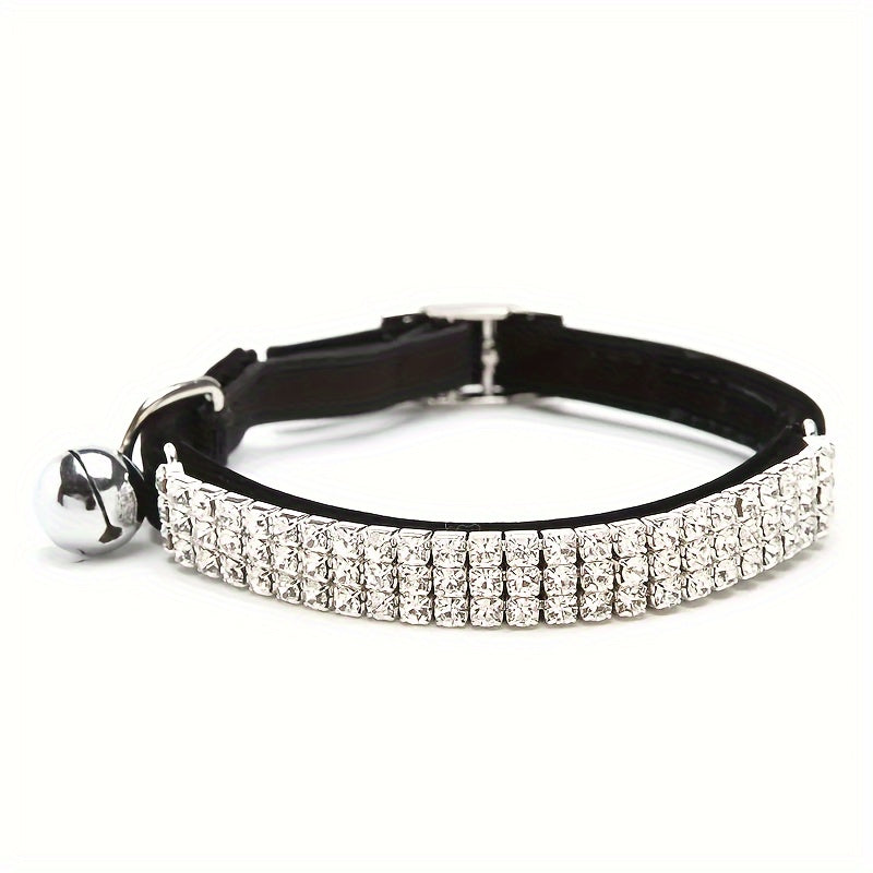 Adjustable Velvet Cat Collar With Bell And Glitter Diamonds