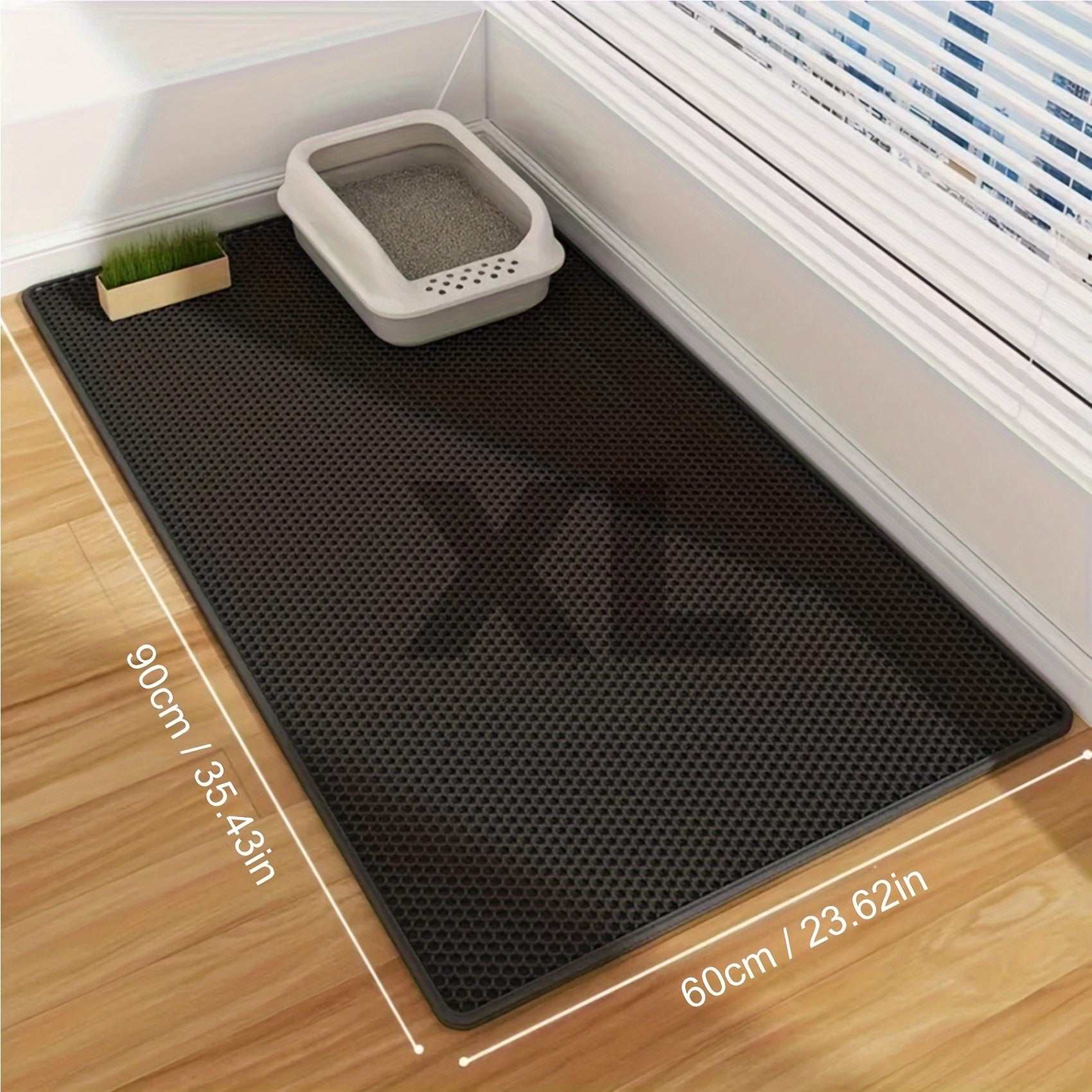 Extra-large Double-layer Litter Mat, Made of Splash-proof and Leak-proof EVA Material to Prevent Litter Scatter. Features Non-slip, Washable,, and Odor-resistant Properties for Easy Cleaning. Ideal for Litter Boxes, the Ultim