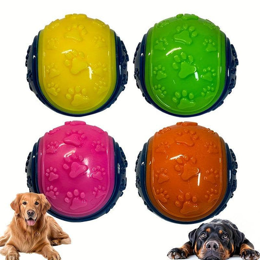 4pcs Squeaky Dog Balls | Heavy Duty Chew Proof Dental Cleaning Toys, Non-Toxic Rubber Puppy Chewers for Teething Puppies Aggressive Chewers, Bright Yellow, Green, Pink, Without Battery, Perfect Christmas