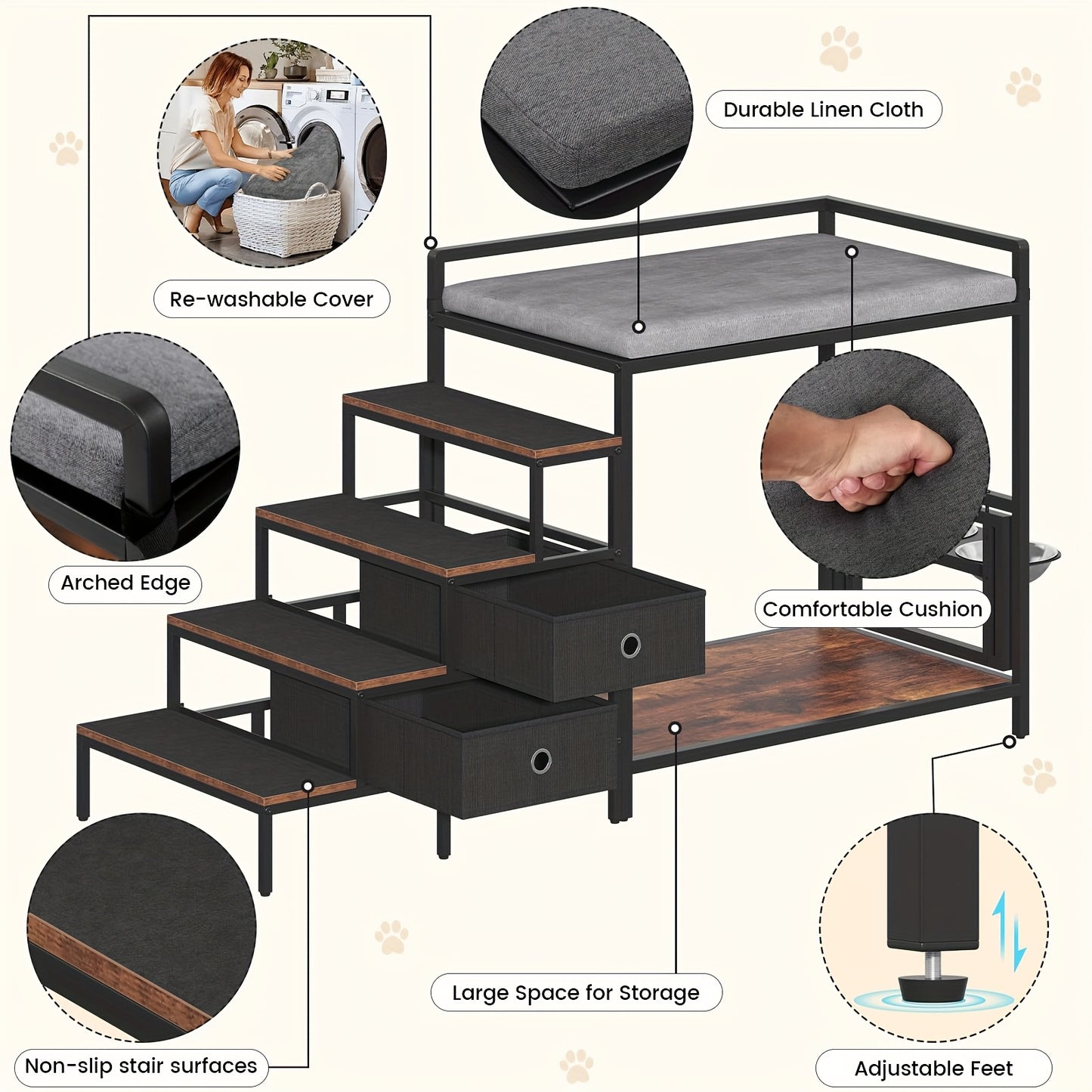 4-Step Pet Tree House With Stairs And Elevated Feeder