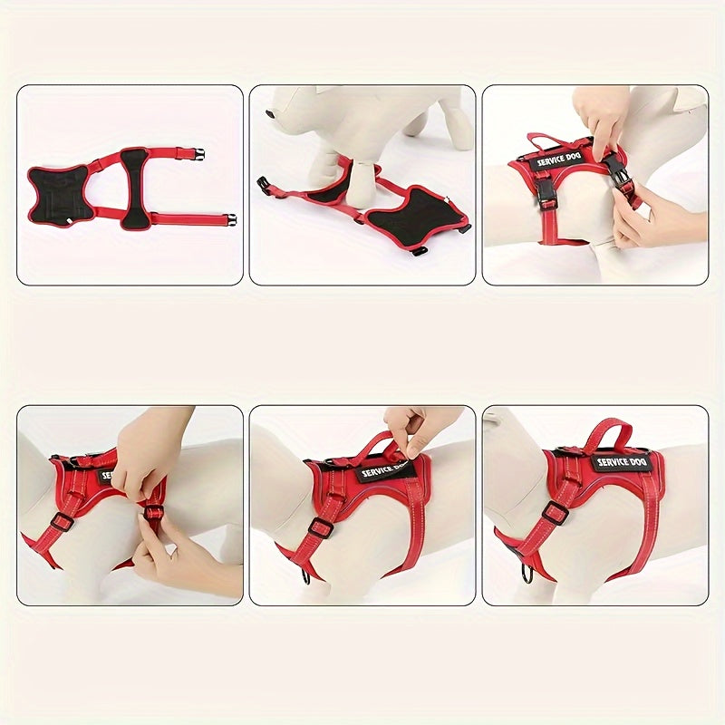 Reflective Service Dog Harness Set With Leash 5 Patches Kit
