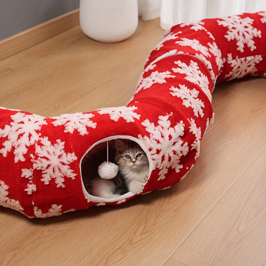 Playfu Christmas Cat Tunnel Bed Plush Donut For Cats