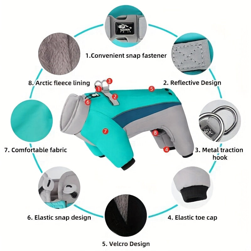 Heavy Duty Winter Dog Coat Reflective Stripes Snowproof