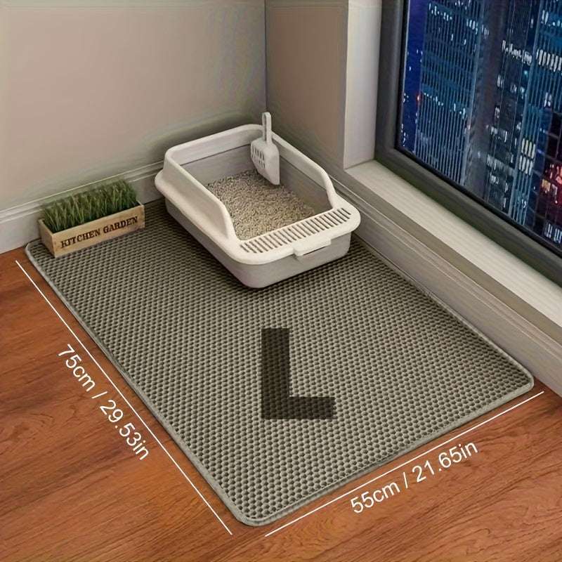 Extra-large Double-layer Litter Mat, Made of Splash-proof and Leak-proof EVA Material to Prevent Litter Scatter. Features Non-slip, Washable,, and Odor-resistant Properties for Easy Cleaning. Ideal for Litter Boxes, the Ultim