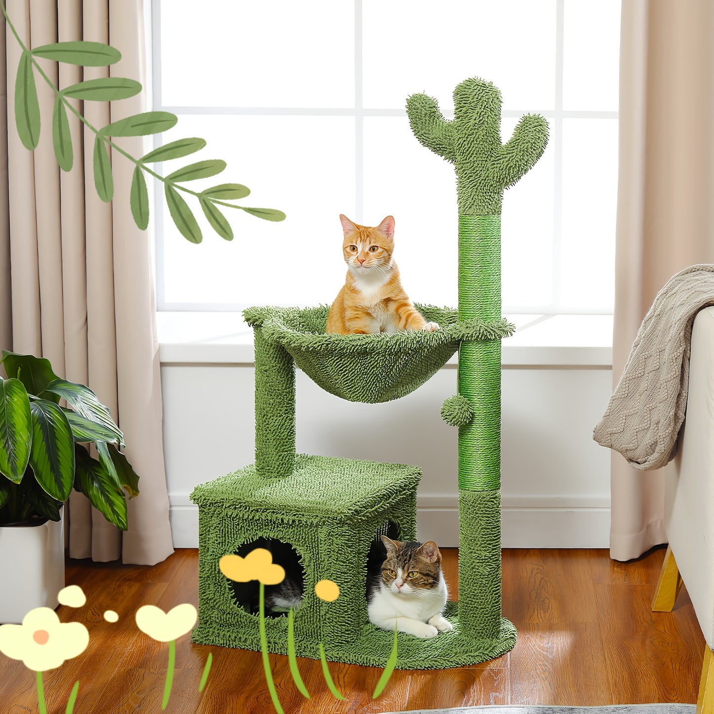 Cactus Cat Tree With Hammock And Scratching Post For Cats