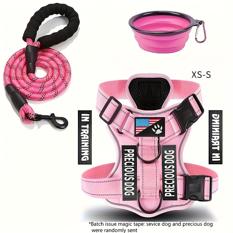 Reflective Service Dog Harness Set With Leash 5 Patches Kit