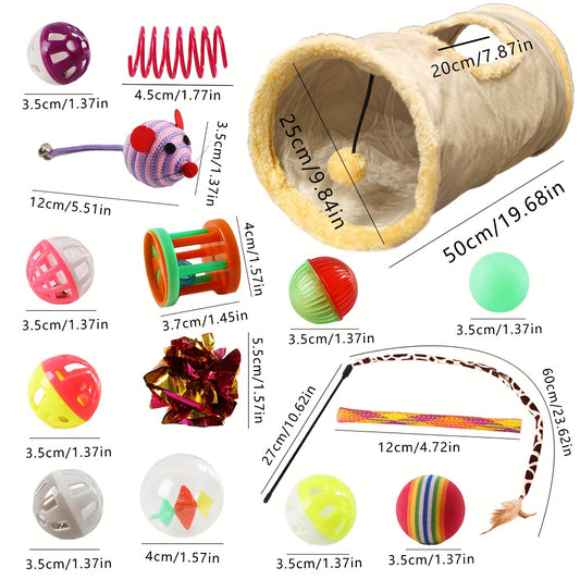 Cat Toy Tunnel Set With Folding Tunnel And Teaser Wand