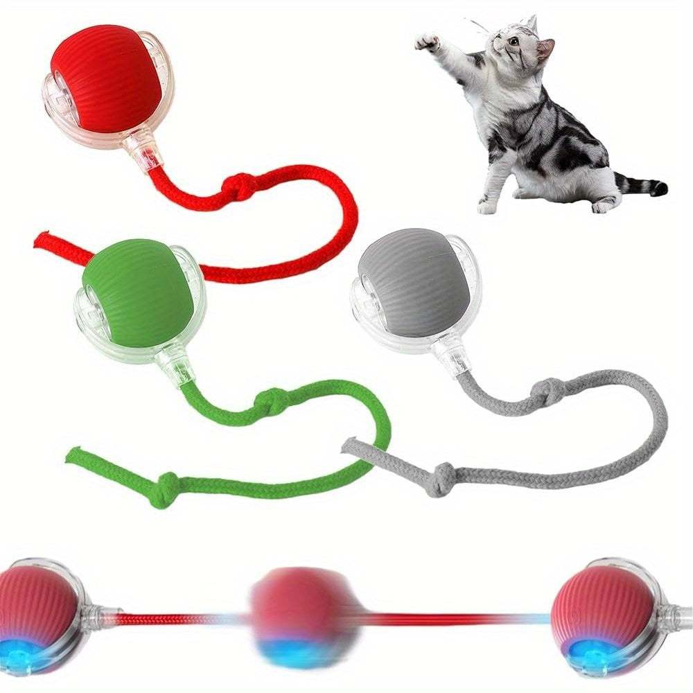 1/2/3pcs Automatic 360° Rolling Pet Balls (Red, Gray, Green), USB Rechargeable With LED Lights, Teething Relief, Durable Plastic, For Kittens & Dogs, Interactive Toys, Easter & Patriot Day Gifts