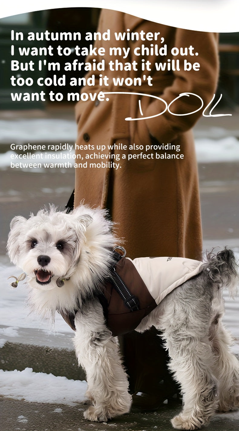 QQLE Autumn Winter Dog Jacket With Hood And Leash Hook