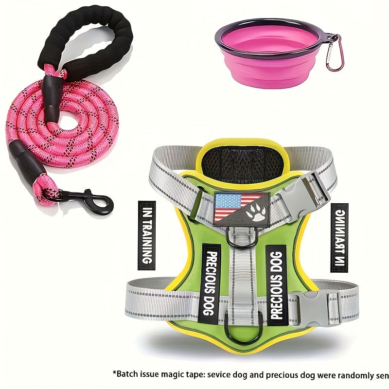 Reflective Service Dog Harness Set With Leash 5 Patches Kit