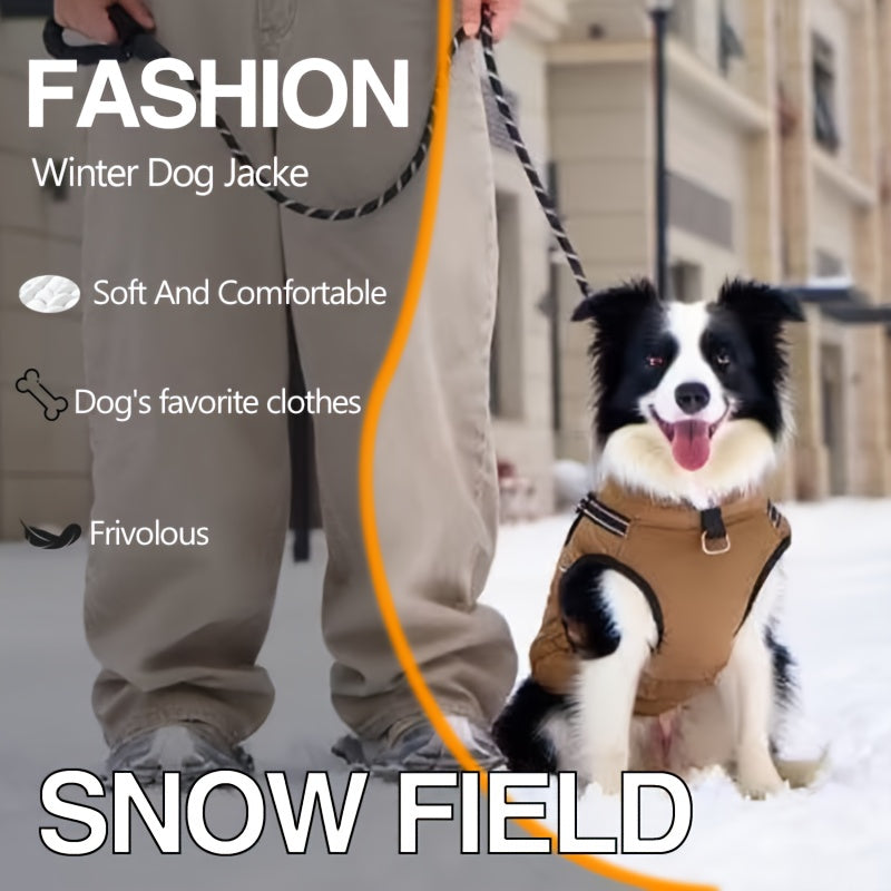 Winter Dog Coat With Leash Harness Reflective Padded Jacket