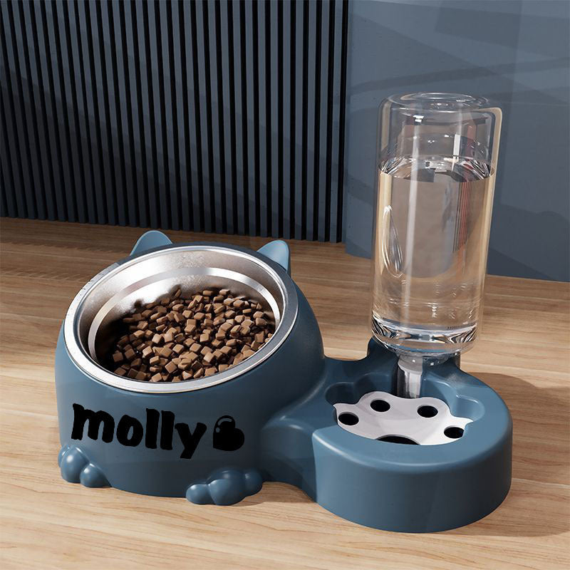 Custom Name Stainless Steel Cat Bowl With Water Dispenser