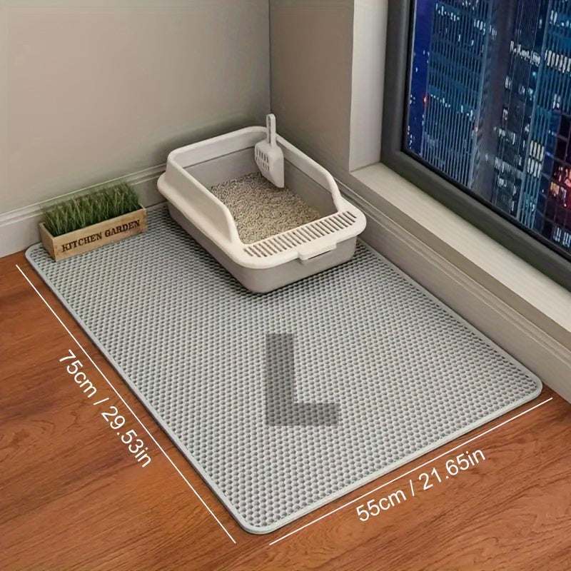 Extra-large Double-layer Litter Mat, Made of Splash-proof and Leak-proof EVA Material to Prevent Litter Scatter. Features Non-slip, Washable,, and Odor-resistant Properties for Easy Cleaning. Ideal for Litter Boxes, the Ultim