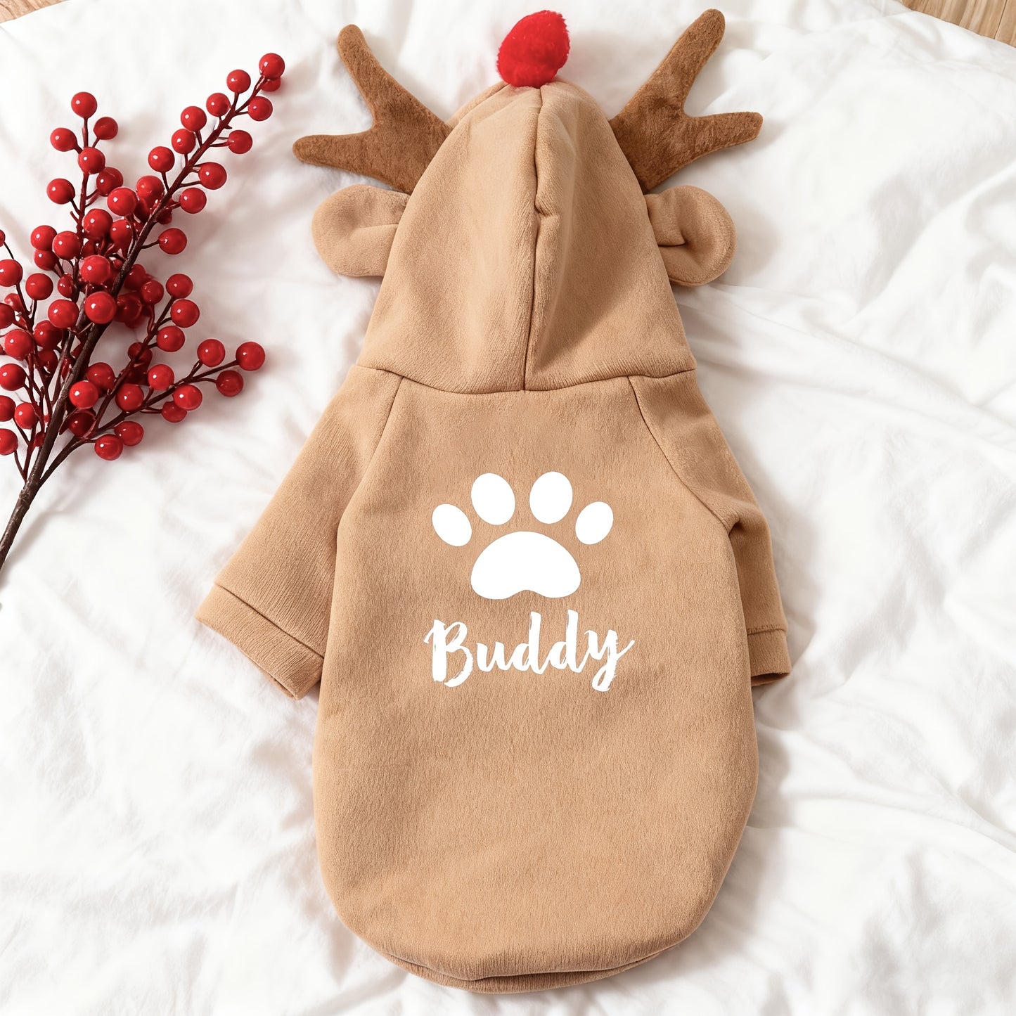 Christmas Dog Hoodie Reindeer Hat Design Pet Sweatshirt