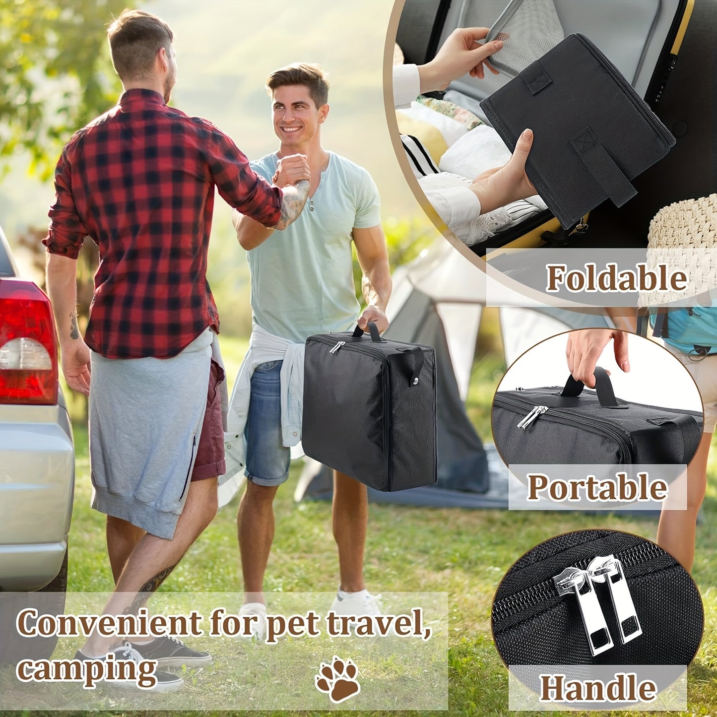 Portable Collapsible Cat Litter Box Zipper Lid for Travel