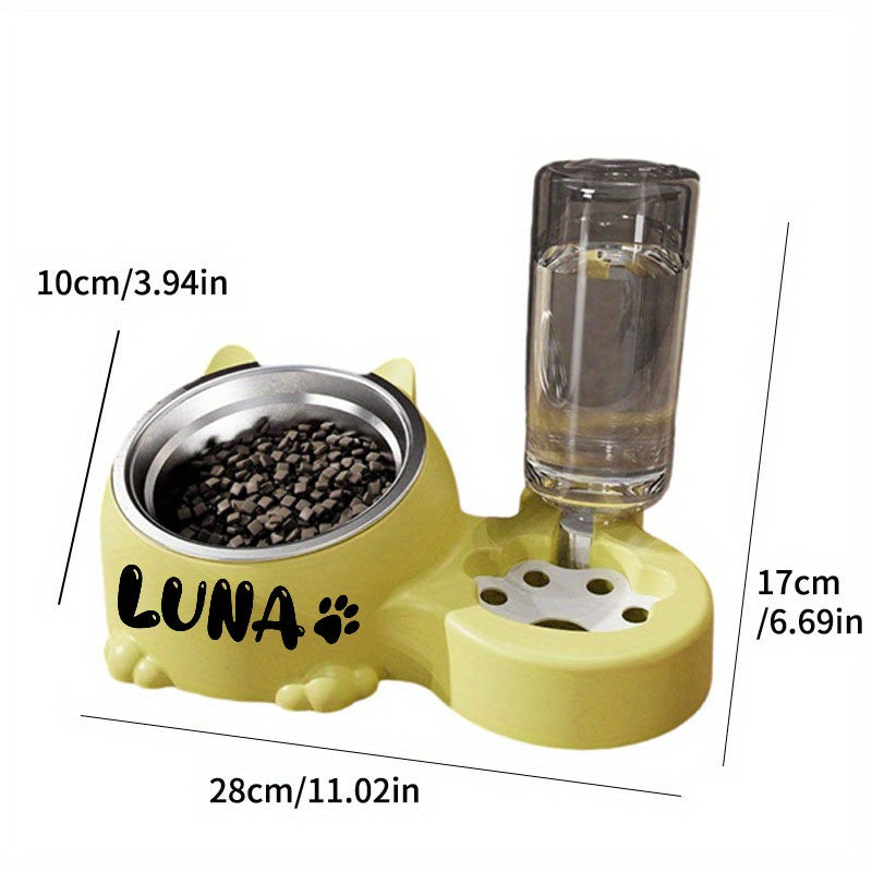 Custom Name Stainless Steel Cat Bowl With Water Dispenser