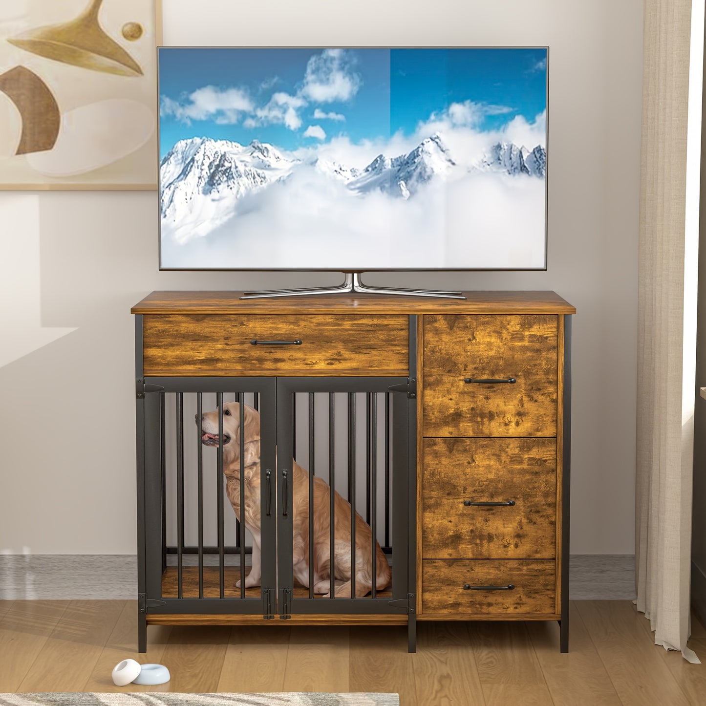 VECELO Dog Crate Furniture Indoor Kennel With Double Doors