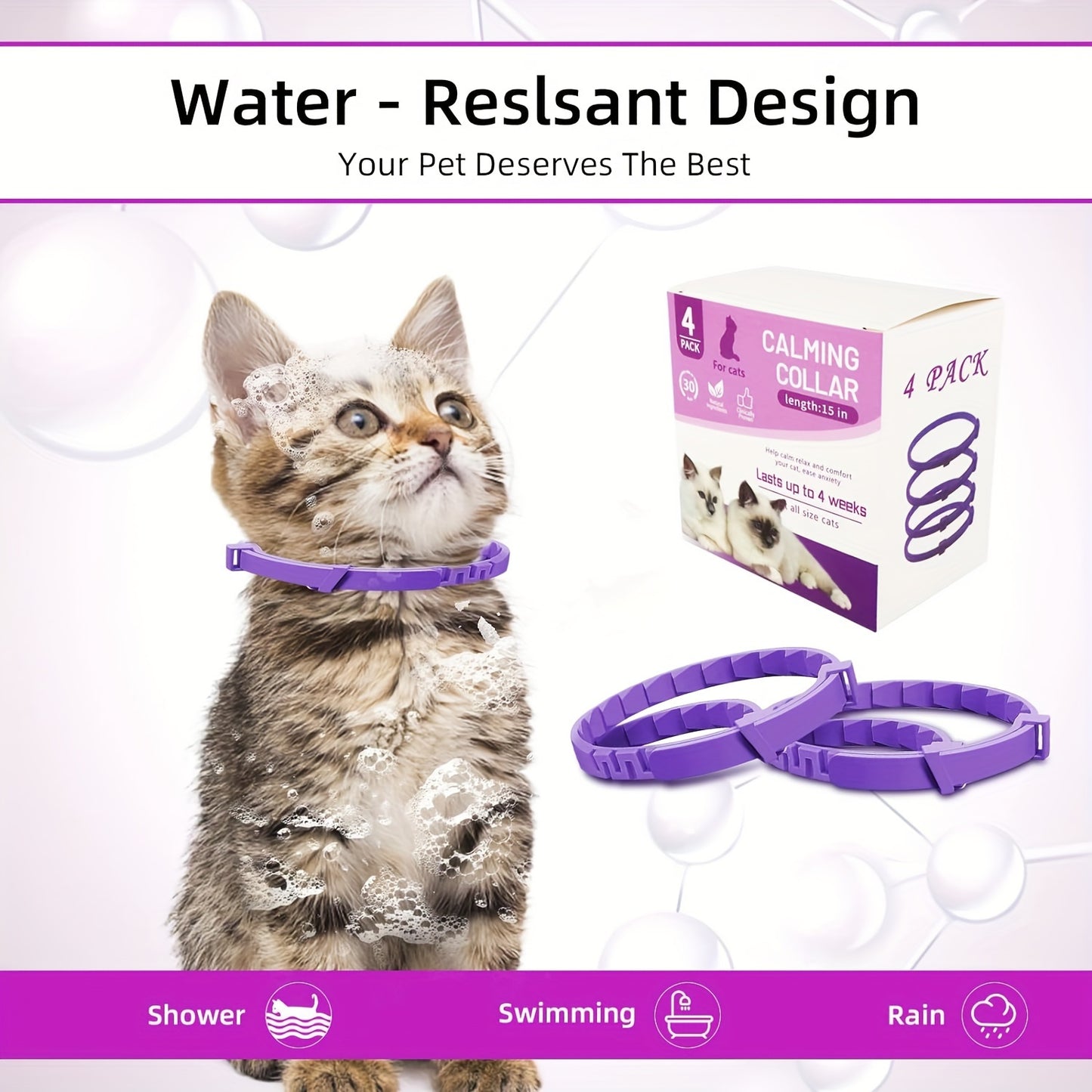 4 Pack Calming Cat Collars With Pheromone Technology