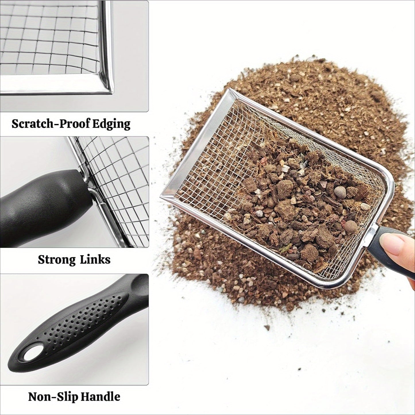 Cat Litter Sifter Kit Stainless Mesh With Handle 3.8mm 5mm