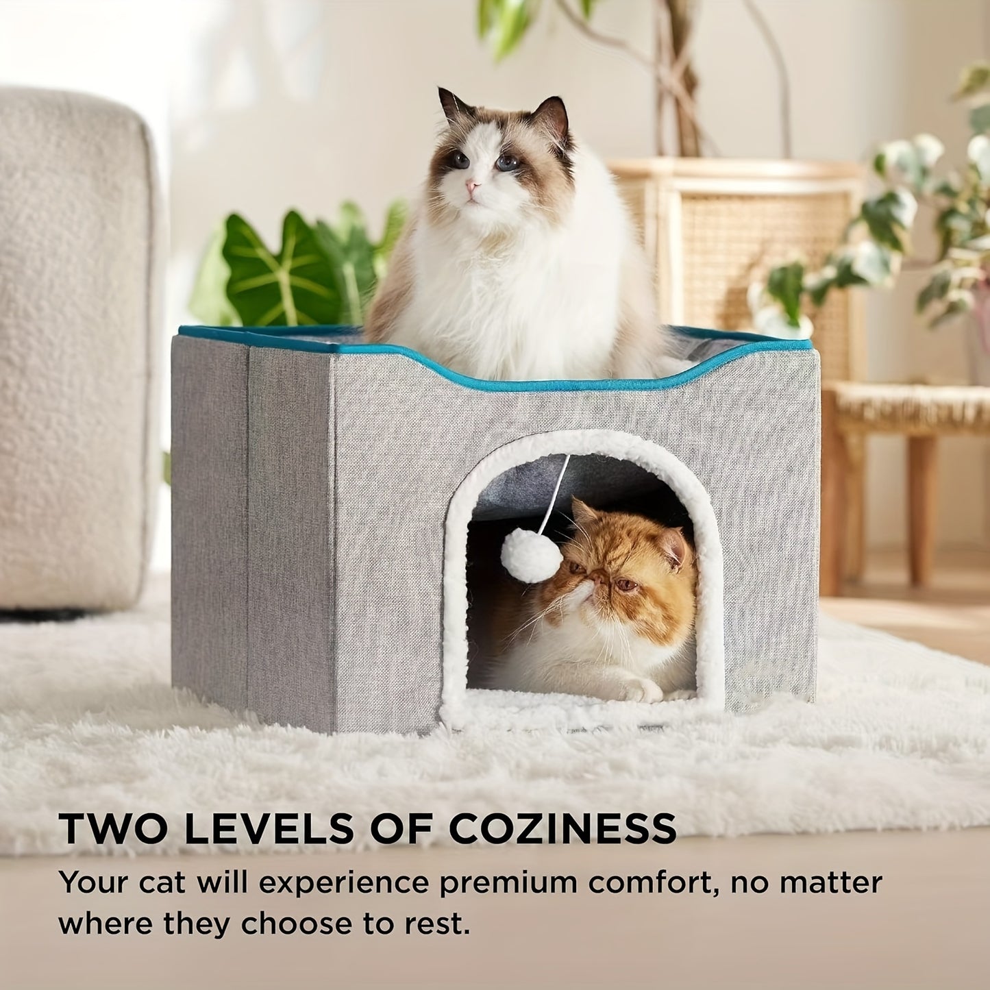Cozy Cat Cave With Fluffy Ball And Scratch Pad