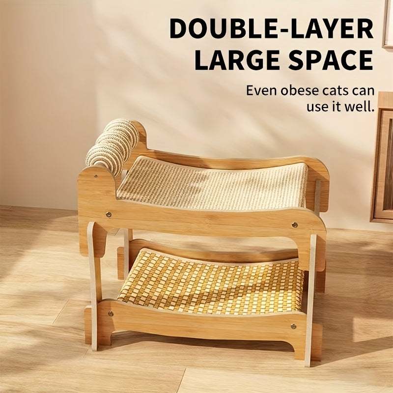2-in-1 Double Layer Cat Bed & Scratching Post, Stackable Cat Tree Condo with Sisal Scratching Surface, Removable Washable Cushion, Multi-Level Platforms for Large Cats - Space-Saving Furniture, Ideal Gift for Cat Owners