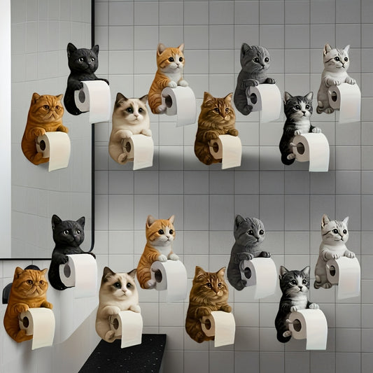 Self Adhesive 3D Printed Resin Cat Toilet Paper Holder