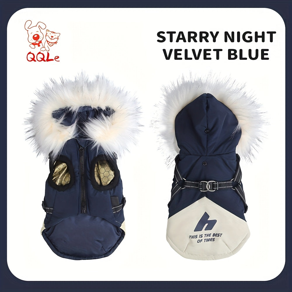 QQLE Autumn Winter Dog Jacket With Hood And Leash Hook