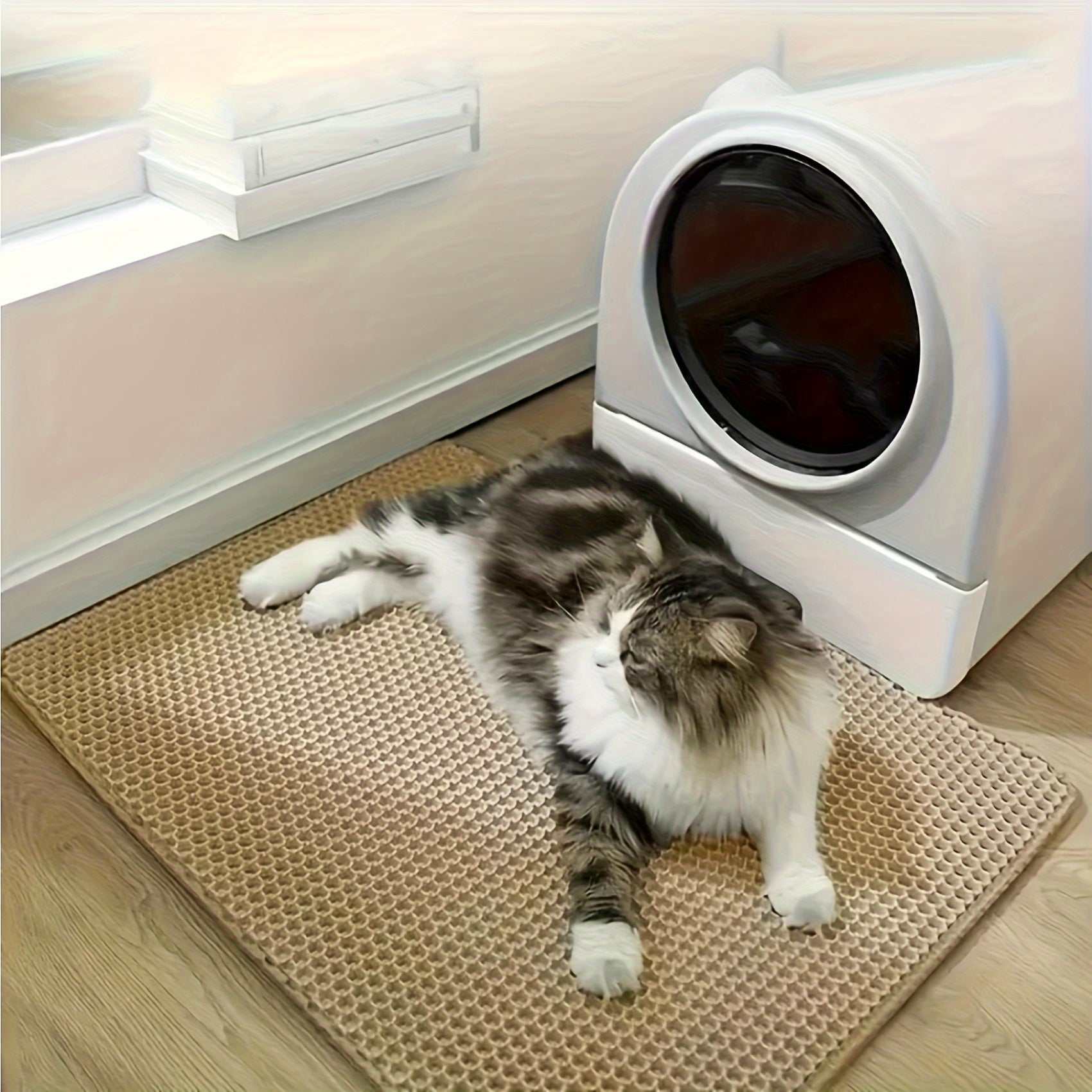 Extra-large Double-layer Litter Mat, Made of Splash-proof and Leak-proof EVA Material to Prevent Litter Scatter. Features Non-slip, Washable,, and Odor-resistant Properties for Easy Cleaning. Ideal for Litter Boxes, the Ultim