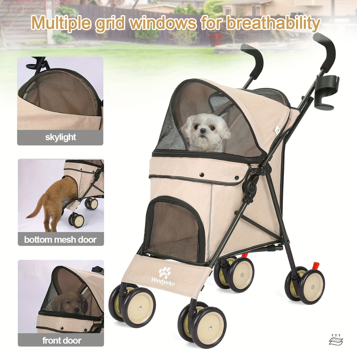 Wedyvko Dog Stroller With Storage Basket And Mesh Canopy