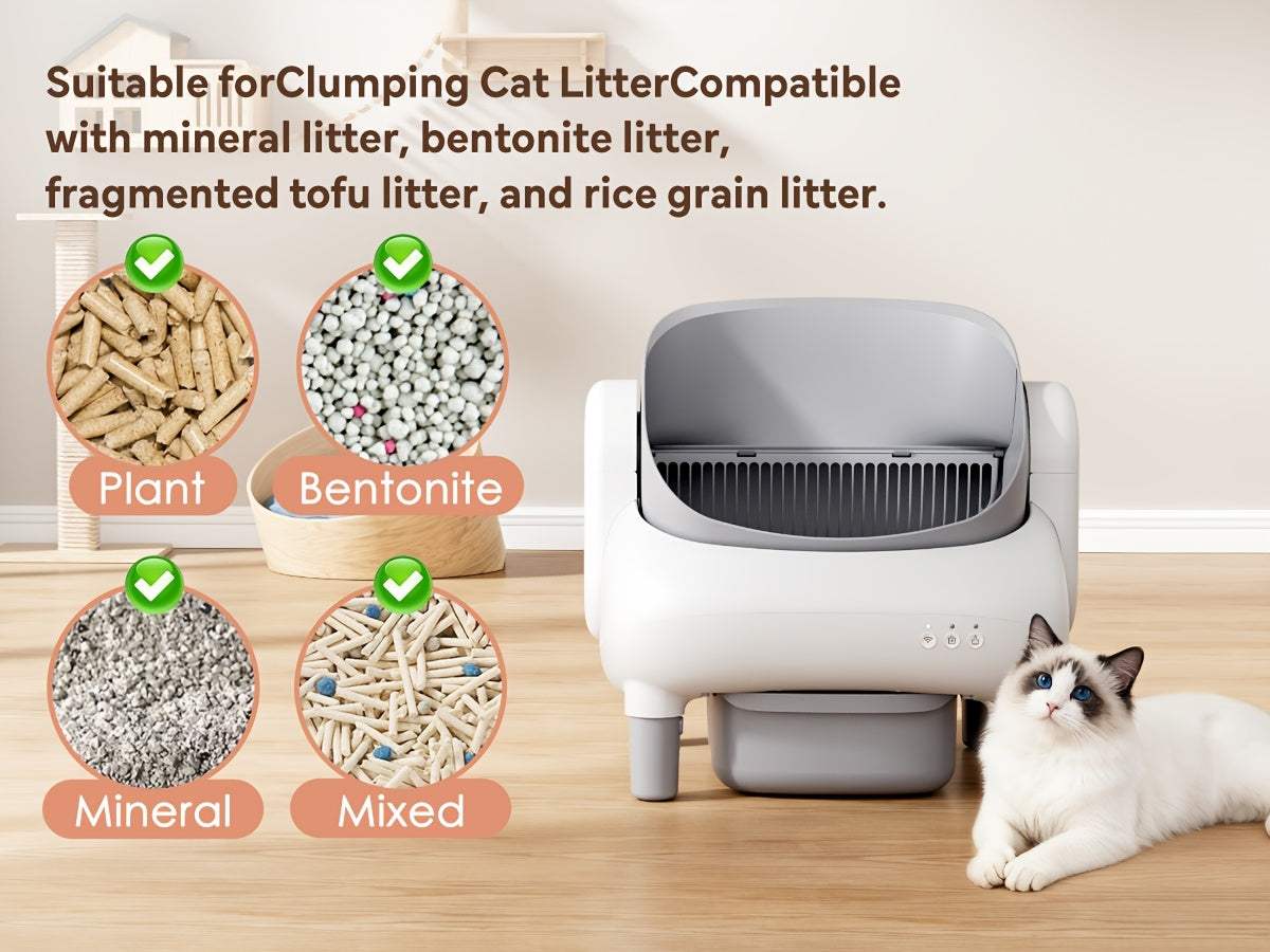 Self-Cleaning Cat Litter Box with App Control & Wi-Fi Connectivity, Large Capacity Open Design, Auto-Cleaning System, Safety Sensors, Plug-in Operation (US Plug 100-240V), Includes Garbage Bags, Modern & for Homes - Compatibl